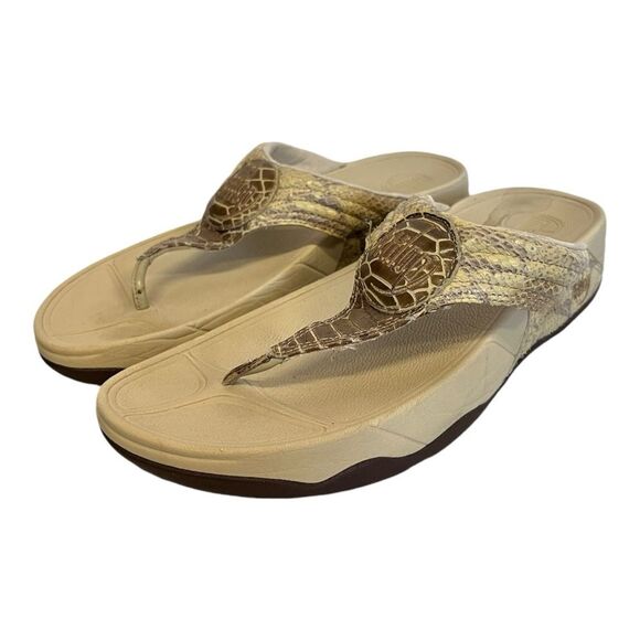 Fitflop | Faux Snakeskin Thong Summer Vacation Sandals Flip Flops 10 - Picture 1 of 9